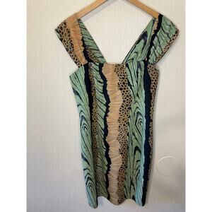 VTG Collection Tropical Safari Print Bodycon Knee Length Cocktail Dress Size 10